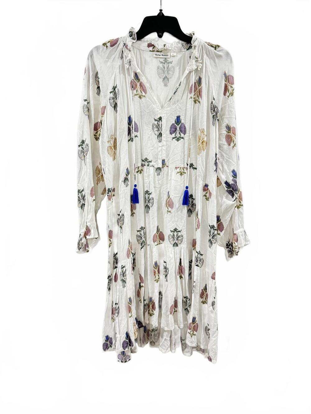 Roller Rabbit Floral Block Print Tiered Tunic Dress Medium Boho Resort